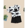 thumbnail image 3 of GXFC Toddler Baby Boys Summer Contrast Color Shorts Outfits Kids Boys Short Sleeve Dinosaur Print T-Shirt Tops with Pocket and Short Pants Set Casual Clothes 2Pcs 6M-4T, 3 of 9