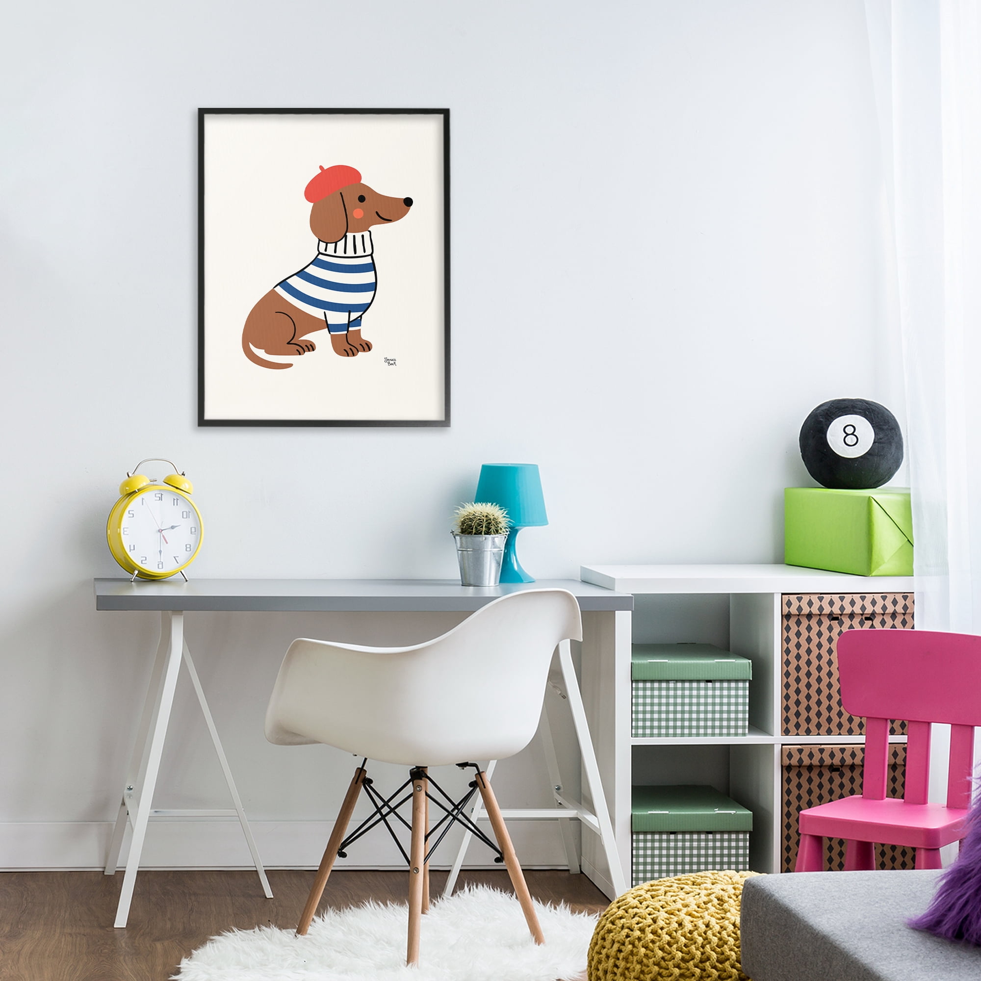 French Dachshund in Beret Black Framed Giclee Art, design by Jessica Beck