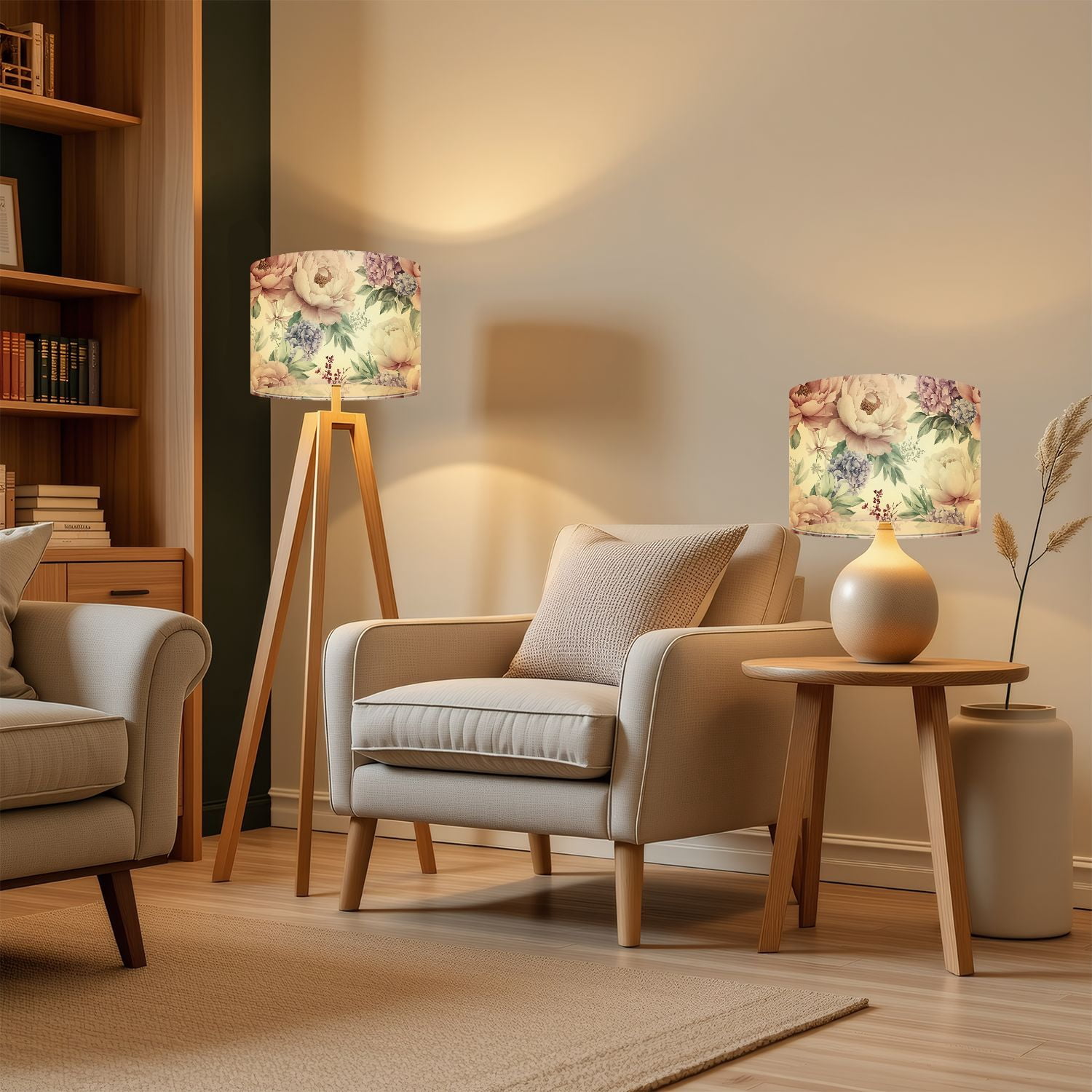 Lamp Shades Set of 2 Seamless floral peonies light watercolor botanical Rose 13" x 13" x 10" Lampshade for Table Lamps Floor Lamps Lamp Shade Replacement Easy Assembly Required