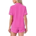 thumbnail image 3 of Conjunto de pijama para mujer INSPIRE CHIC con estampado de corazones, ropa de dormir linda, camisa de botones de manga corta con pantalones cortos, conjuntos de lounge L color rosa intenso, 3 of 6