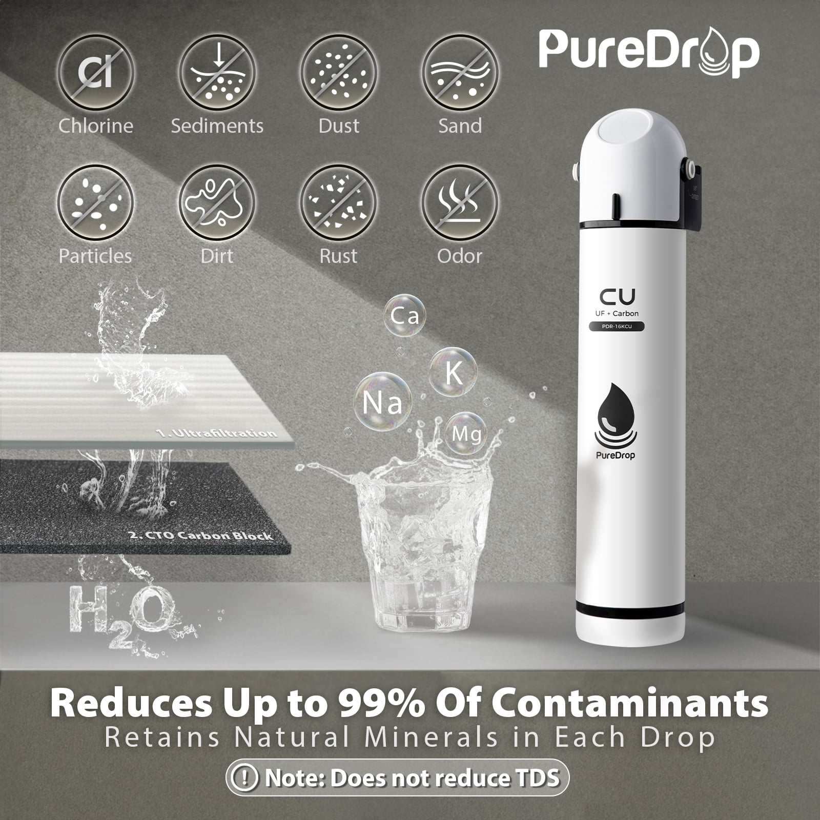 PureDrop PDR-16KCU 0.01 μm Ultra Filtration Under Sink Water Filter, High Capacity Under Sink Composite Filtration System, Reduces Lead Chlorine, Bad Taste & Odor, 16K Gallons