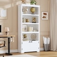 thumbnail image 3 of 69 inch 5 Tier Bookcase with Doors and Adjustable Shelves, Modern MDF Storage Cabinet with Anti Tip Kit, Freestanding Display Rack for Home Office Living Room, Wood Grain Embossed Black White Gray, 3 of 7