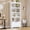 Warm white embossed, black handle, variant on 5-Tier Tall Farmhouse Bookcase with 2 Doors, Adjustable Shelves, Open Display Storage Rack, Anti-Slip, for Home Office, Library, Study, Living Room - Black Embossed, Black Handle