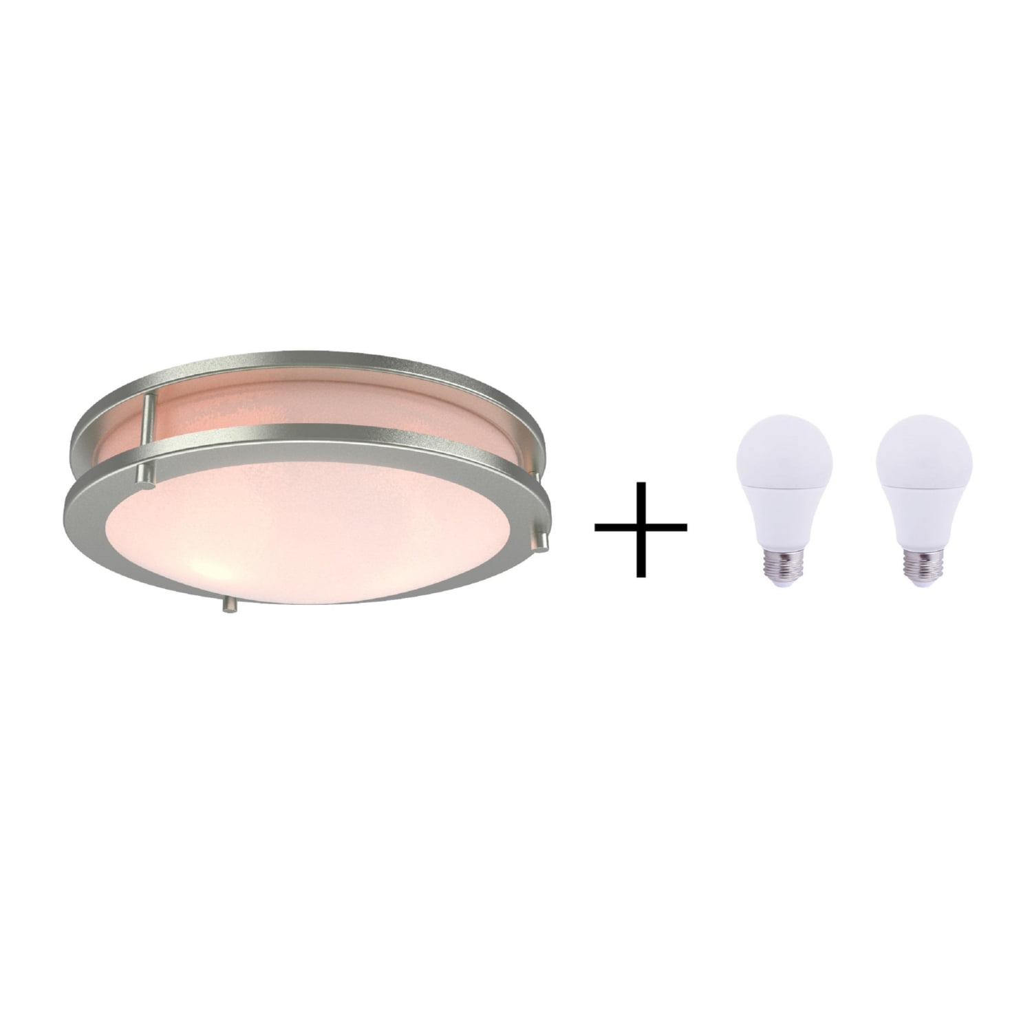 Better Homes &Gardens 11.81in Round Modern LED Ceiling Light Frosted Glass, Satin Nickle, No Bulb