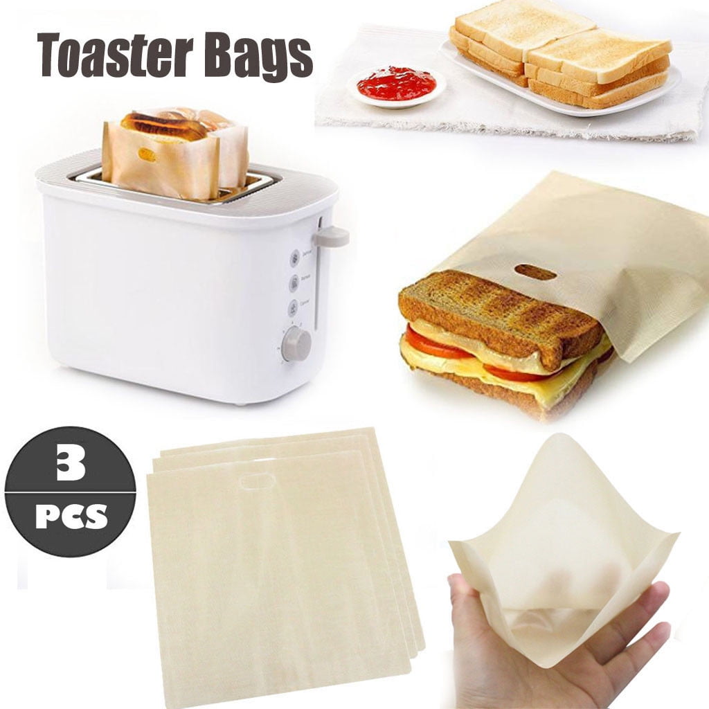 KITCHEN 2 TOASTER BAGS REUSABLE NON-STICK WIPE CLEAN FOR SANDWICHES PIZZA ETC 