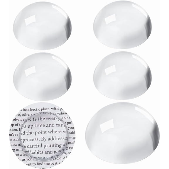 PH 5pcs Dome 1.6 inch Paperweight Glass Paperweight Magnifying Round Glass Block Office Desktop Funny Office Keepsake Gift Tabletop Dector for Reading Home Physics Classroom Clear