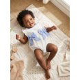 thumbnail image 6 of BemeyourBBs Newborn Baby Girls Summer Clothes Jacquard Bubble Romper Bow Decorated Ruffle Sleeveless Crew Neck Bodysuit Playsuit, 6 of 9