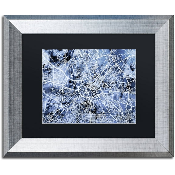 Trademark Fine Art "Manchester Street Map B&W" Canvas Art by Michael Tompsett, Black Matte, Silver Frame