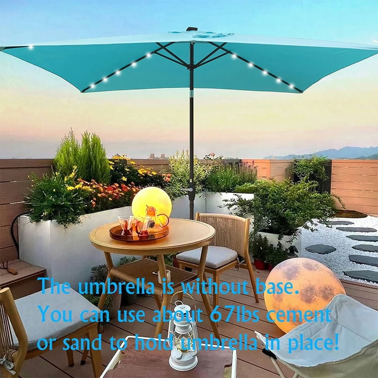 15 ft patio umbrellas Emma and Oliver 15 ft Weather and Water-Resistant Triple Head Patio Umbrella with Crank Handle and Easy Lift in Tan