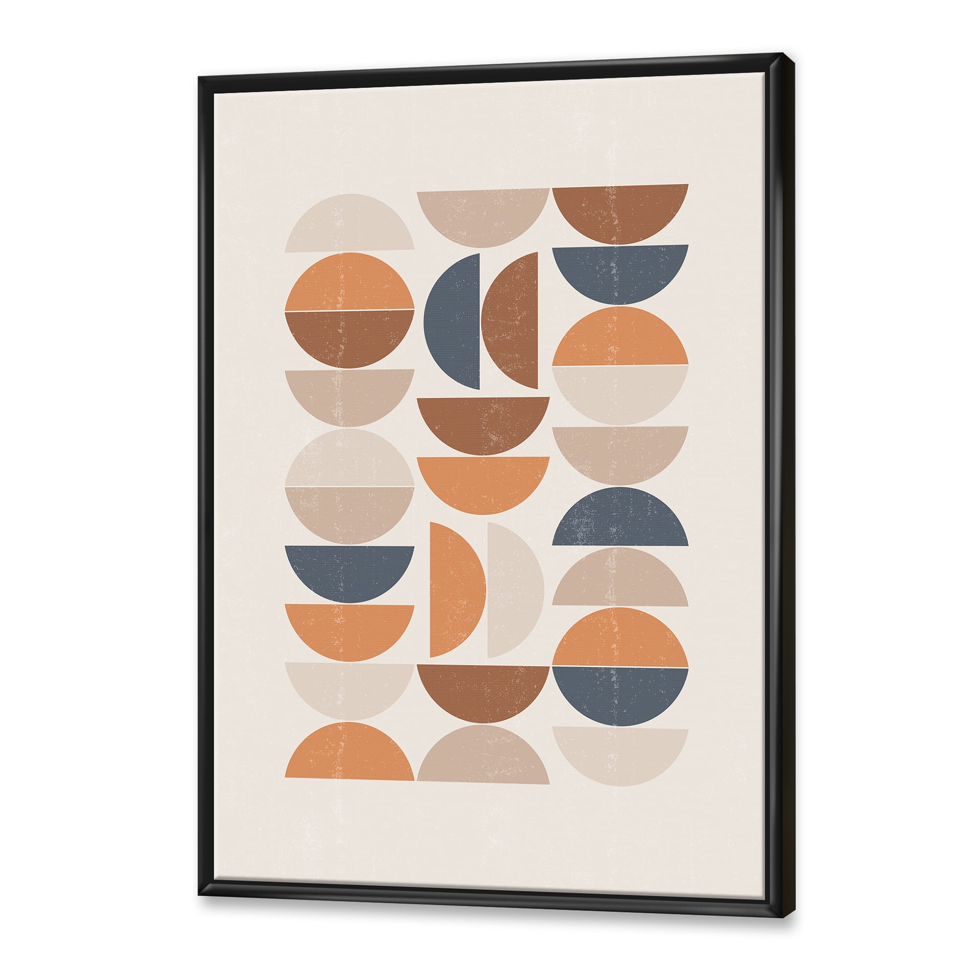 Designart 'Abstract Moon and Sun In Orange and Blue' Modern Framed Canvas Wall Art Print