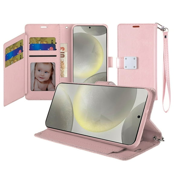 Extra Series Essential Leather Wallet Stand Case for Samsung Galaxy S25 Plus - Rose Gold