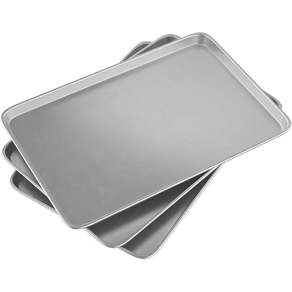 16× 24 Inch Cookie Sheet Pans Set of 3-Baking Tray Jelly Roll Pan Set Commercial Grade Aluminum Coated Statinless Steel Bun Pan for Oven,Freezer,Bakery Hotel Restaurant