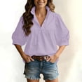 thumbnail image 3 of Yigetop 3/4 Sleeve Tops for Women, Women's Puff 3/4 Length Sleeve Shirt V Neck Summer Outfits Loose Fit Blouses Shirts Beach Vacation Clothes 2026 Women Tops Dressy Casual Light Violet M, 3 of 9