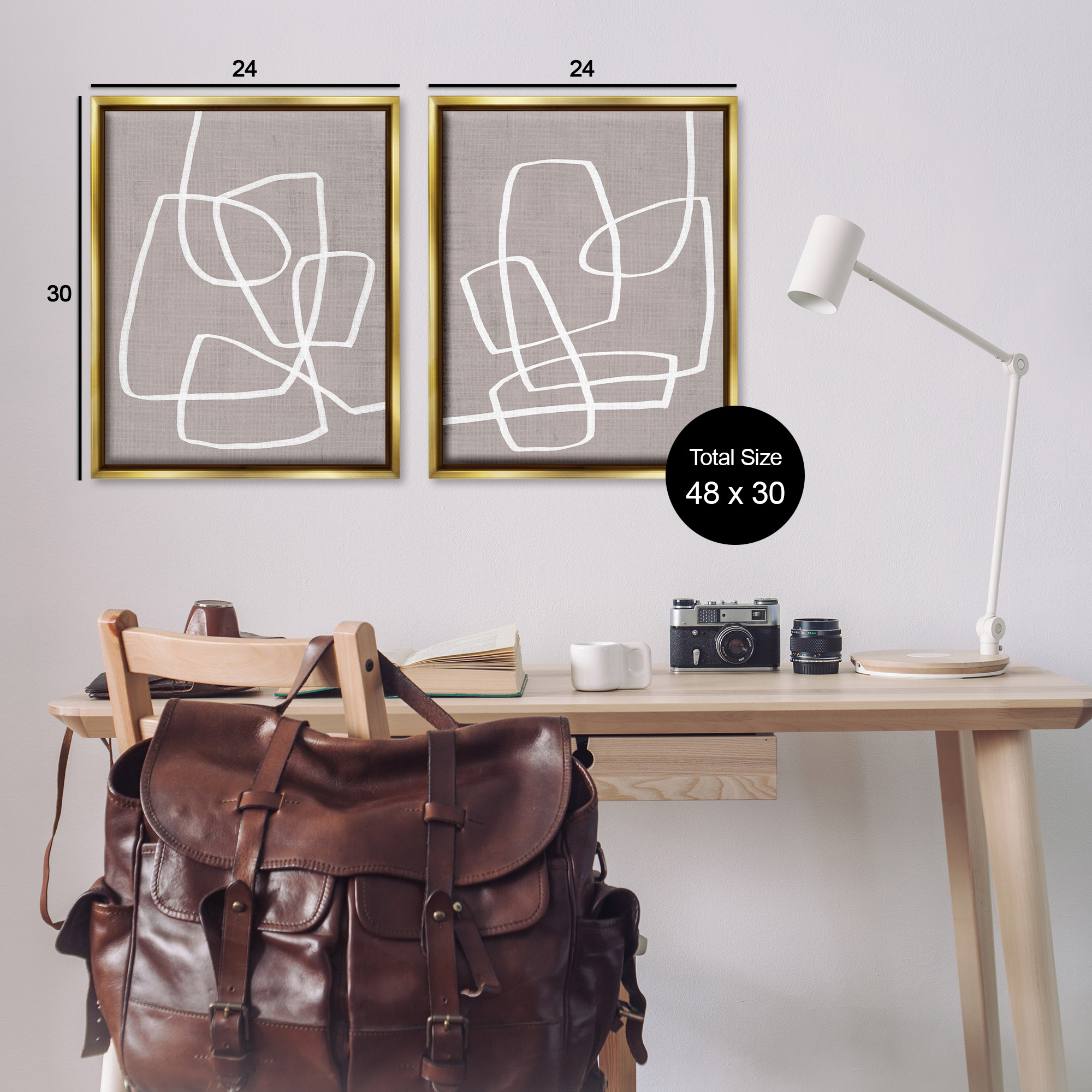 Stupell Industries Minimal Abstract Busy Line Abstract Painting Gold Floater Framed Canvas Art Print Wall Art, 25 x 31, Set of 2