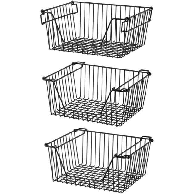 Stackable Storage Baskets Sturdy Metal Wire Freezer Bins Cabinet Organizer for Pantry Home Kitchen Organization
