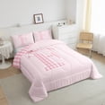 thumbnail image 3 of Manfei Personalized Initial 3 Pieces Queen Comforter Set,Geometric Grid Ultra Soft Bedding Sets,Pink Bowknot Bedding Comforter Set,Ultra Soft Kawaii Home Decor,Reversible, 3 of 8