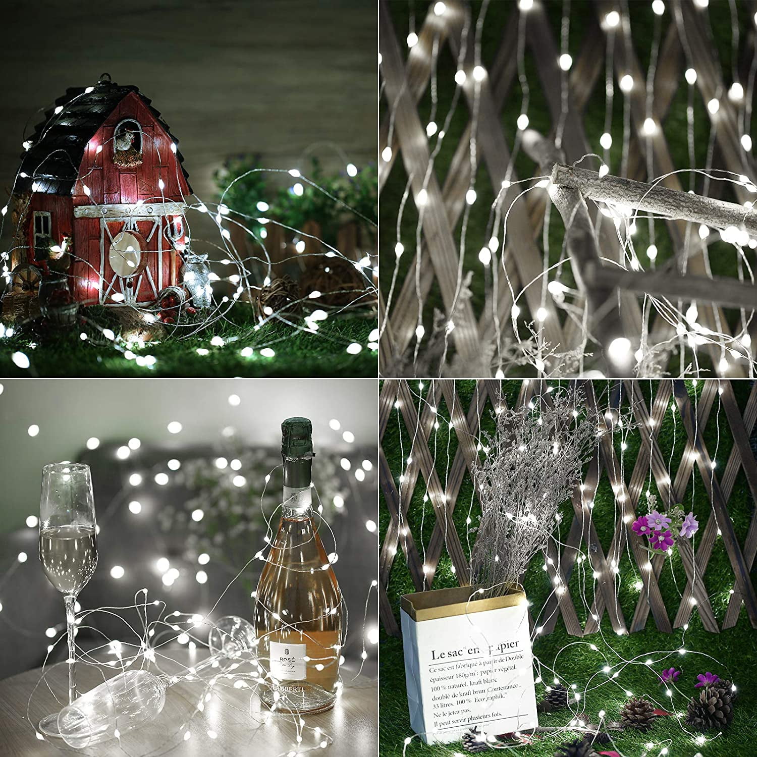 GHODEC 2 Pack 100LED Solar String Lights Outdoor Waterproof,Each 33ft Solar Powered Outside Fairy Lights,Solar Christmas Lights with 8 Modes for Garden Patio Yard Decor,Cool White
