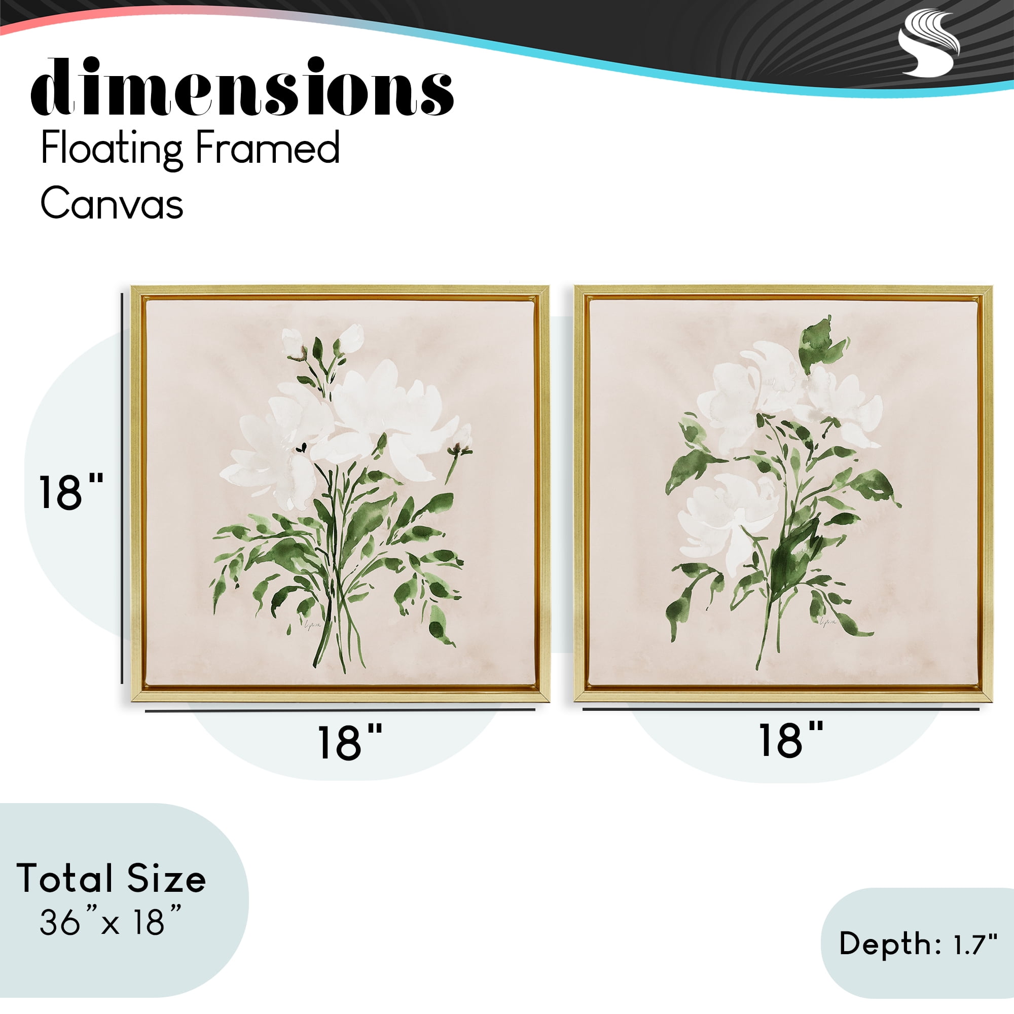 Stupell Industries White On Tan Botanicals 2 Piece Gold Framed Floater Canvas Set, design by Lucille Price