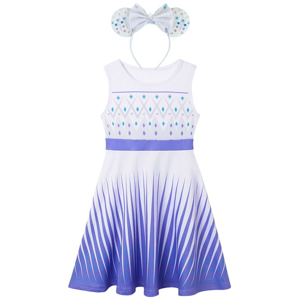 2023 verano bebé niñas Elsa Anna vestido sirena dibujos animados princesa tema vestidos casuales para 2-10 años niños fiesta vacaciones ropa 130(6T) Gao Jinjia LED