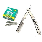 Classic Samurai CS-102 Stainless Steel Professional Barber Straight Edge Razor with 100 Derby Single Edge Razor Blades