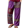 thumbnail image 2 of Tsivenald Linen Pants Men Wide Leg Resort Leisure Trousers Retro Patchwork Ethnic Pattern Wrinkle Resistant Side Pocket Mens Beach Bottoms, 2 of 5