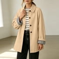 thumbnail image 5 of Womens Button Up Casual Jackets Lapel Plaid Lined Long Sleeve Trench Coat with Pocket Loose Trendy Dressy Outerwear, 5 of 8