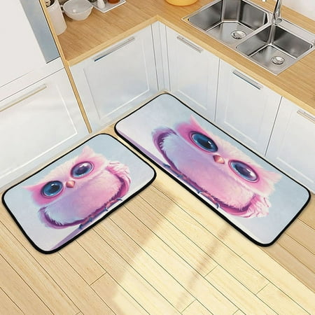 

Kitchen Floor Mat 2 Sets Carpet Floor Mat Kitchen Mat Bathroom Mat Living Room Mat Bedroom Mat Absorbent Delicate Fabric No Ball Pink Owl