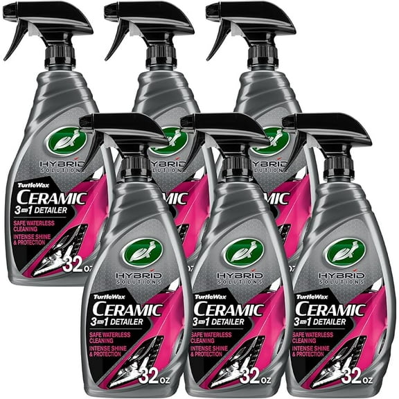 Hybrid Solutions Ceramic 3-in-1 Car Detailer, Waterless Car Wash, Long-lasting HydrophobicWax Protection and High Gloss Shine, Safe For All Exterior Surfaces, 32 oz (Pack of 6)