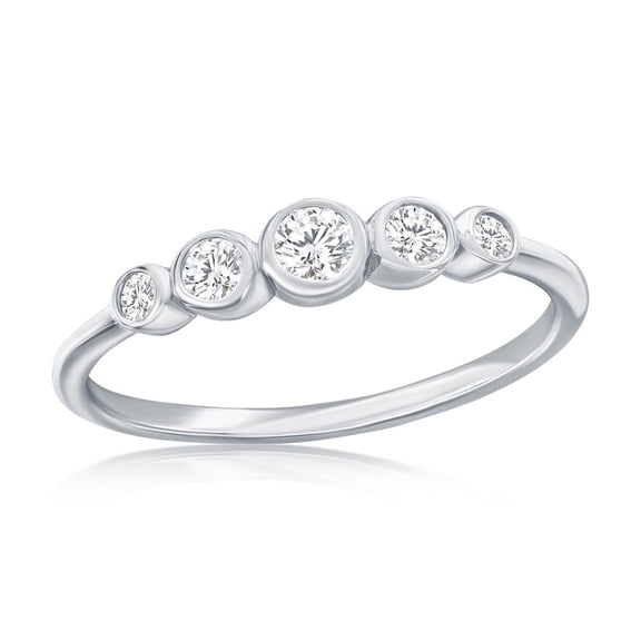 Beaux Bijoux Sterling Silver Graduating Round Simulated Diamond CZ Ring - Fine Round Ring for Women - Unique Ring for Her