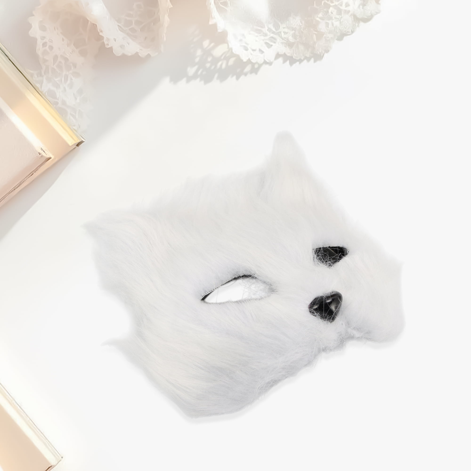 Unique Bargains 1 Pack Long-haired Foxes Party Mask Costume Events White