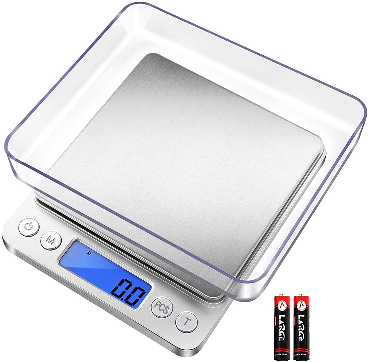 Food Scale, Digital Kitchen Scale with LCD Display, Stainless Steel  Waterproof Nutritional Calculator Weight Grams and Ounces, Stainless Steel,  Batteries Included, Silver