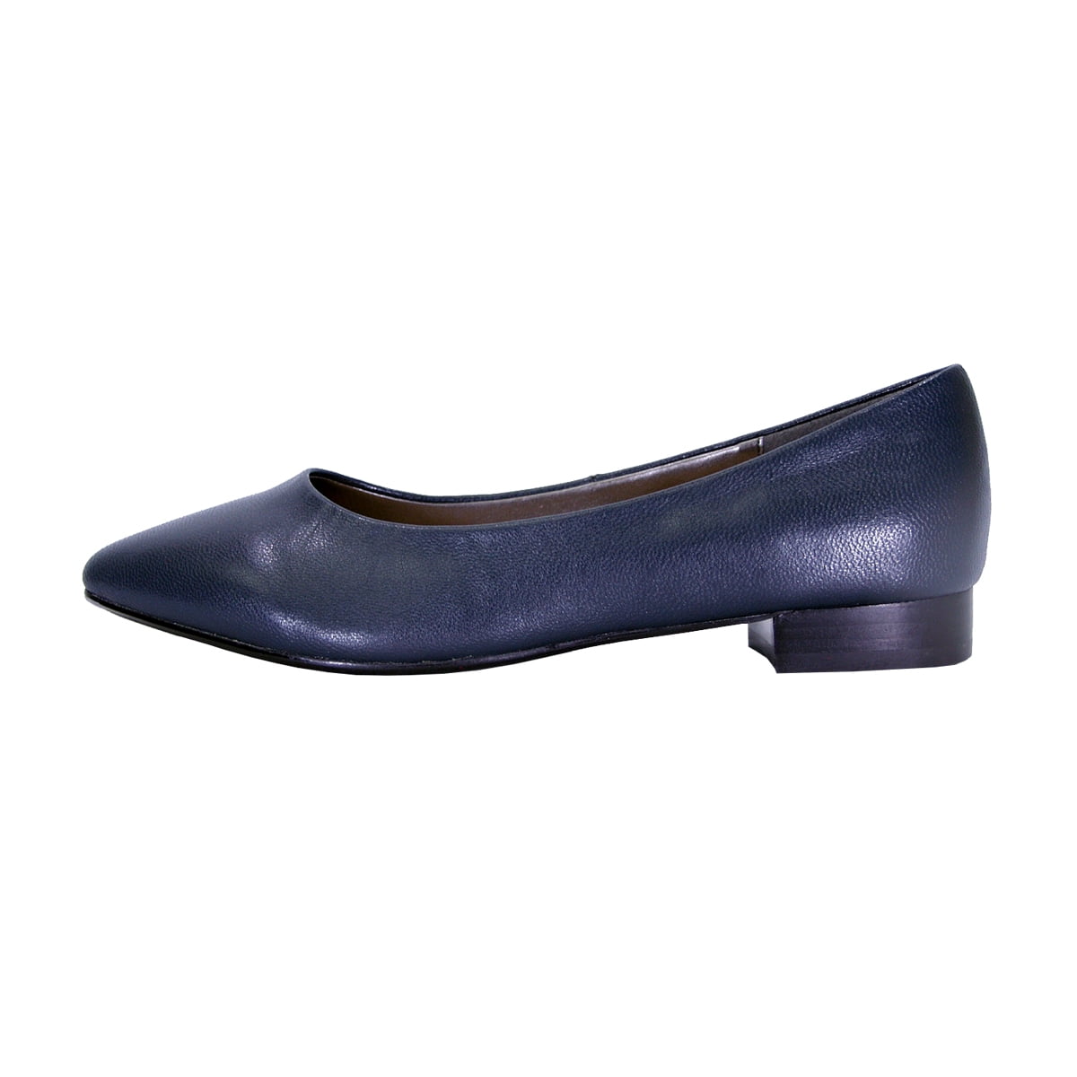 PEERAGE Tasha Women Wide Width Classic Pointed Toe Leather Casual or Dress Flat with Stack Heel NAVY 11