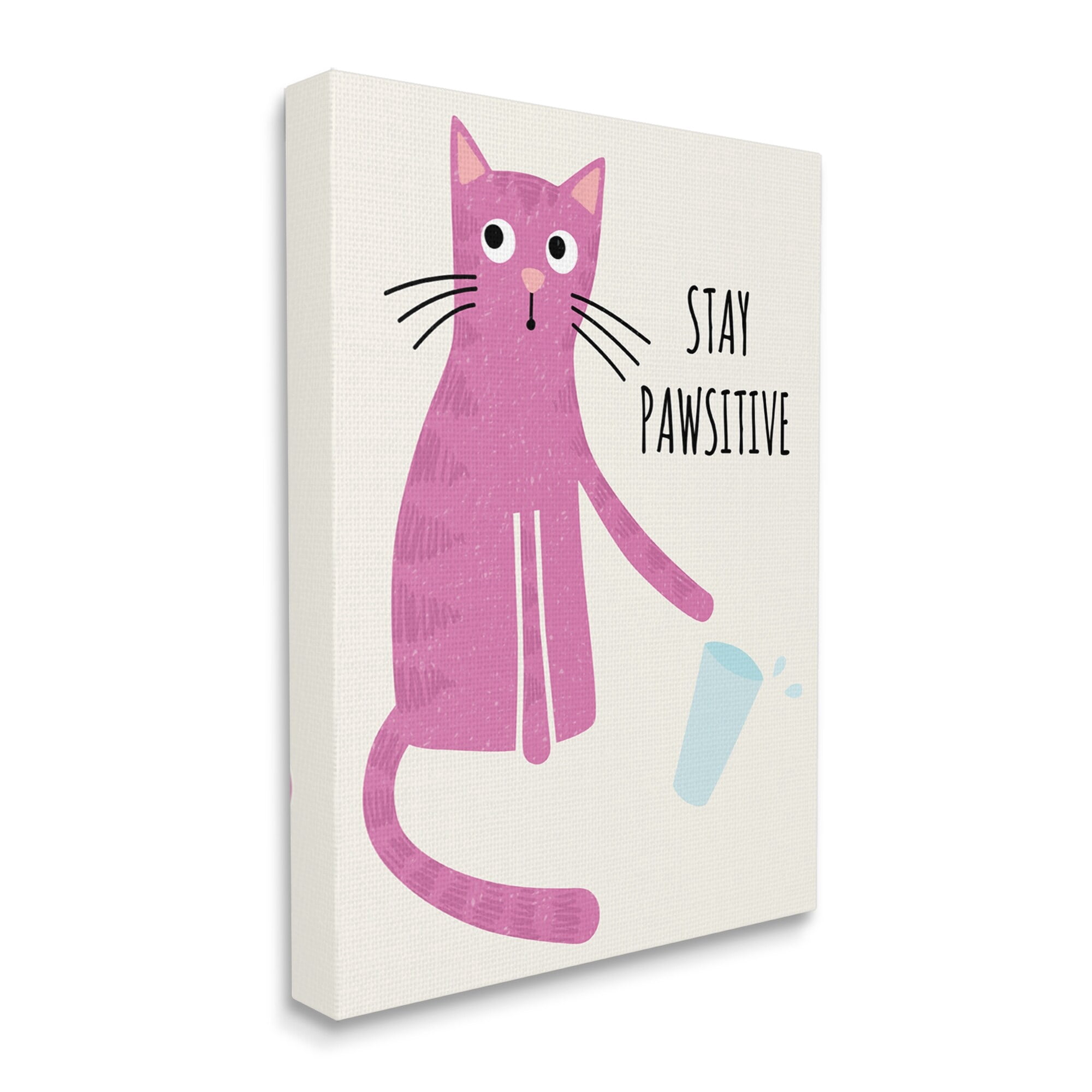 Stupell Industries Stay Pawsitive Endearing Pink Cat Knocking Over Glass Graphic Art Gallery Wrapped Canvas Print Wall Art, Design by Jennifer Wambach