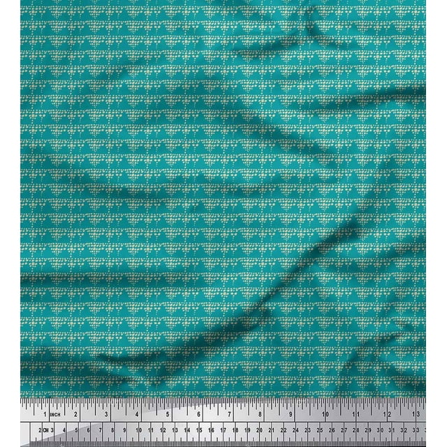 Soimoi Green polyester Crepe Fabric Brush Stroke & Dots Abstract Decor Fabric Printed Yard 42 Inch Wide