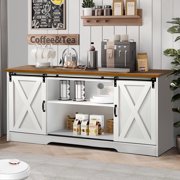 Catrimown Farmhouse Coffee Bar Cabinet with Storage, 58 Sideboard Buffet Cabinet with Storage, Sideboard Cabinet for Living Room, White