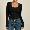 thumbnail image 2 of Vrorvz Ribbed Knit Shirt for Women Long Sleeve Square Neck Shirts Fall Winter Outfit Casual Stretchy Clothes, 2 of 5