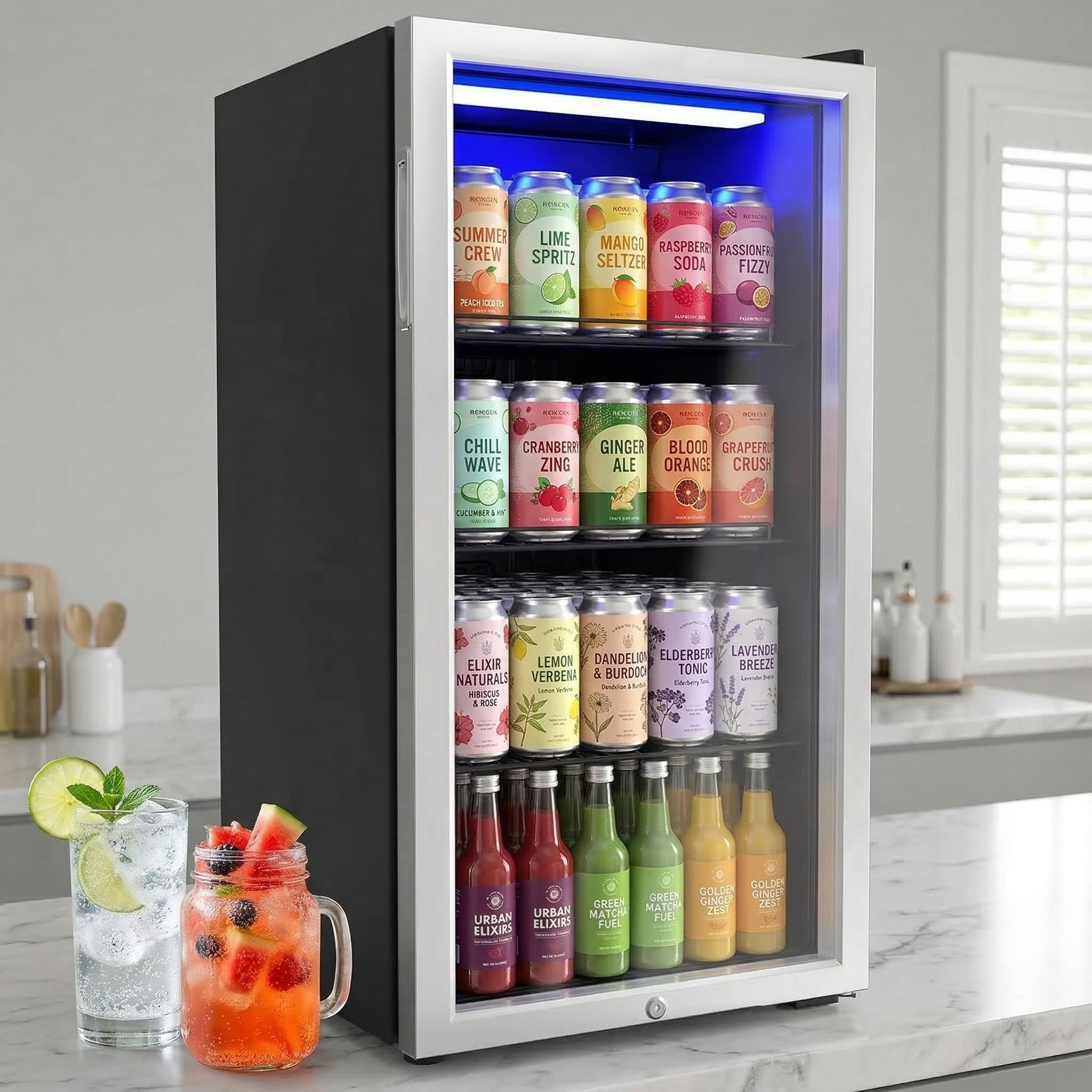 Ktaxon 130 Can Beverage Refrigerator, 3.2 Cu. Ft. Drink Cooler with Double Layer Glass Door, Adjustable Shelf & Lock, 32-50°F for Home Office Bar