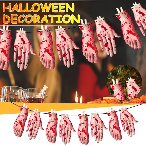 HOZVOMI Bloody Cut-Off Hands & Feet Halloween Banner - 300cm PVC Hanging Decoration for Spooky Party Home Decor