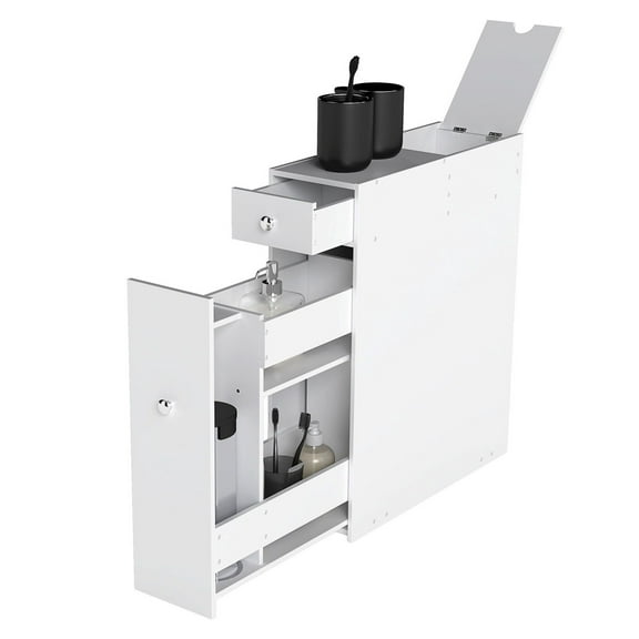 Bathroom Storage Cabinet Slim, Wooden Toilet Base Cabinet with Drawers - White