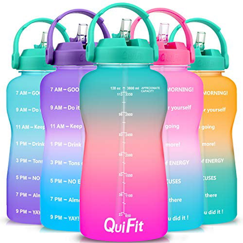 BPA Free Sport Water Jug for Fitness,Gym and Outdoor Sports Half Gallon/64oz Motivational Water Bottle with Time Marker & Straw,Large Reusable Leakproof Water Jug 