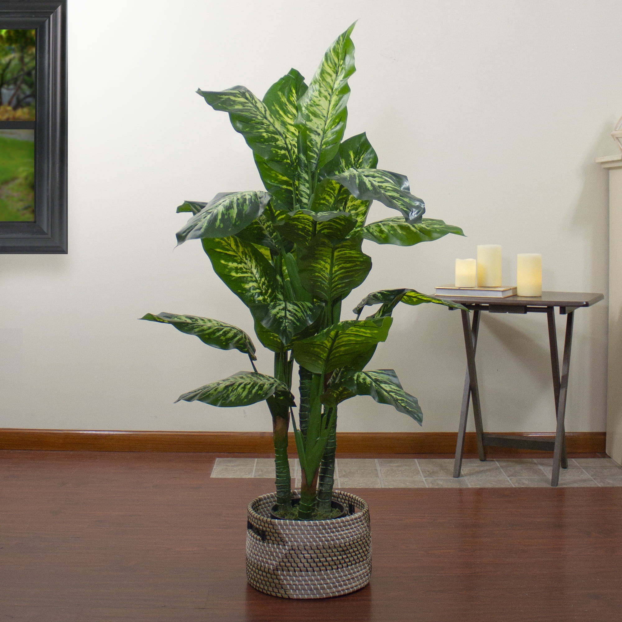 58" Artificial Wide Leaf Green Dieffenbachia Potted Plant