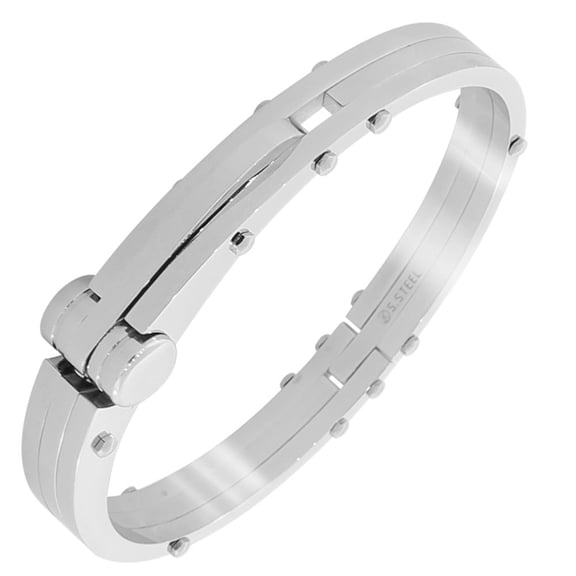 Stainless Steel Silver-Tone Classic Handcuff Men's Bracelet