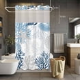 thumbnail image 2 of Blue Beige Coastal No Hook Shower Curtain with Snap in Liner, Waterproof Fabric Shower Curtains, Grey Navy Blue Coral Starfish Nautical Shower Curtain Set Top See Through for Bathroom 36"x72", 2 of 8