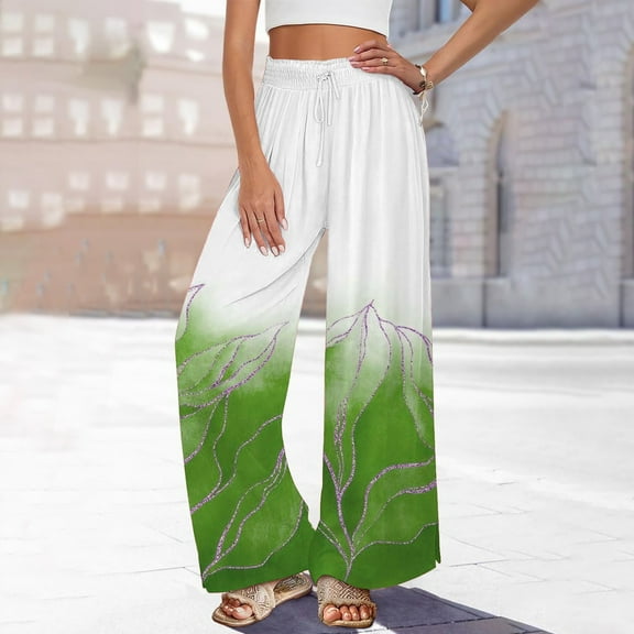 Hontri Palazzo Pants Womens Wide Leg Palazzo Pants Boho Floral 2025 Summer Beach Culottes Flowy Casual Trousers for Vacation Loose Lounge Pants