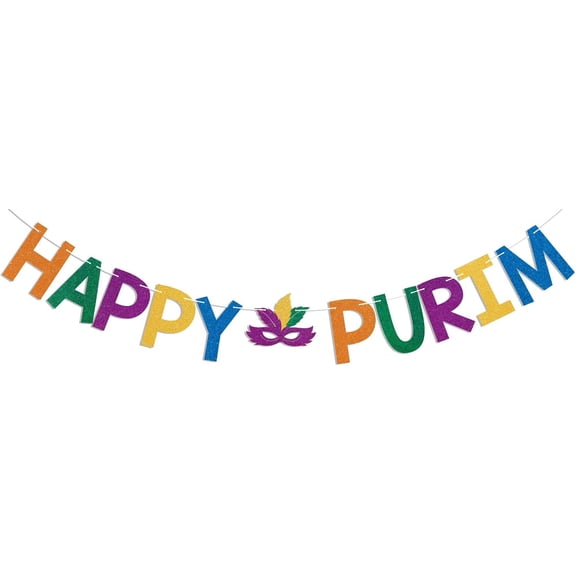Happy Purim Banner - Jewish Carnival Party Decor，Purim Day Decor, Hebrew Purim Banner - Purim Party Decorations