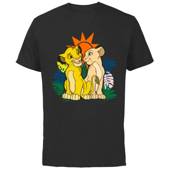 Disney The Lion King Young Simba and Nala - Short Sleeve Cotton T-Shirt for Adults - Customized-Black