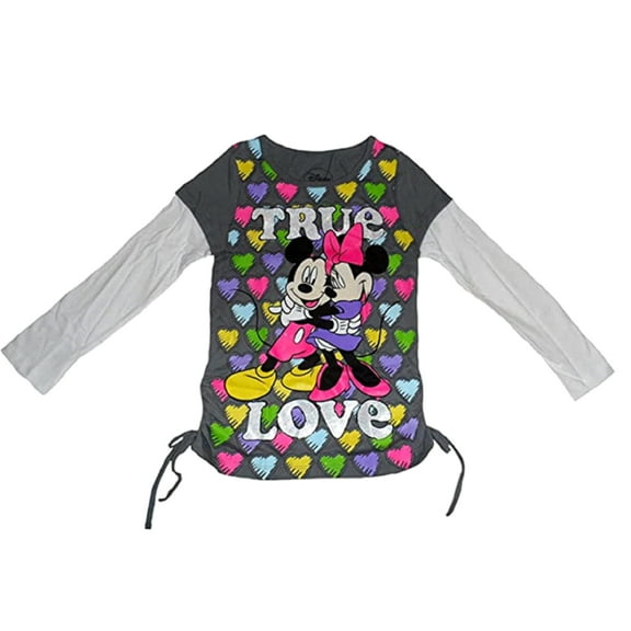 Disney Big Girls Mickey and Minnie Mock True Love Long Sleeve Gray T-Shirt-6