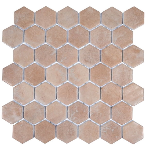 Lucenza 12x12 in. Clay Beige Matte Recycled Glass Hexagon Mosaic Wall and Floor Tile (5.28 sq ft/case, 6-Pack)