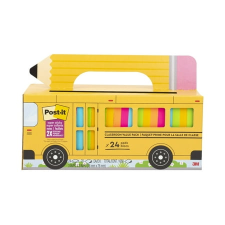 Post-it Super Sticky Notes  Bus Cabinet Pack  Assorted Bright Colors  24 Pads