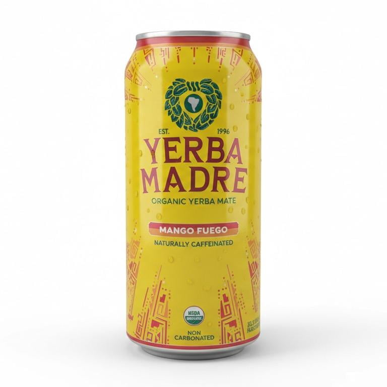 Guayaki Yerba Mate Mango Fuego - Organic Yerba Mate Energy Tea Drink, Tropical Mango Flavor - Pack of 6